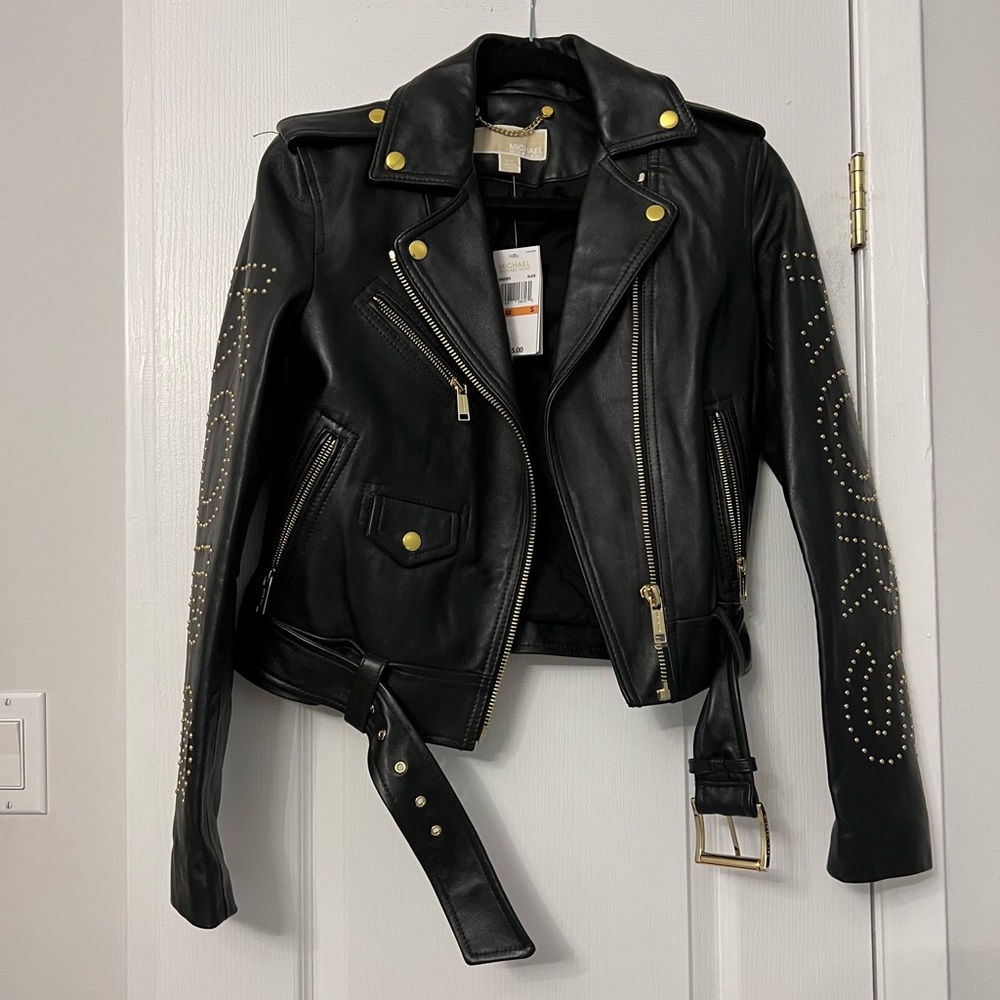 Michael Kors Studded Leather Biker Jacket